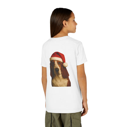 Santa Paws Basset Youth Unisex Short Sleeve Crewneck Tee