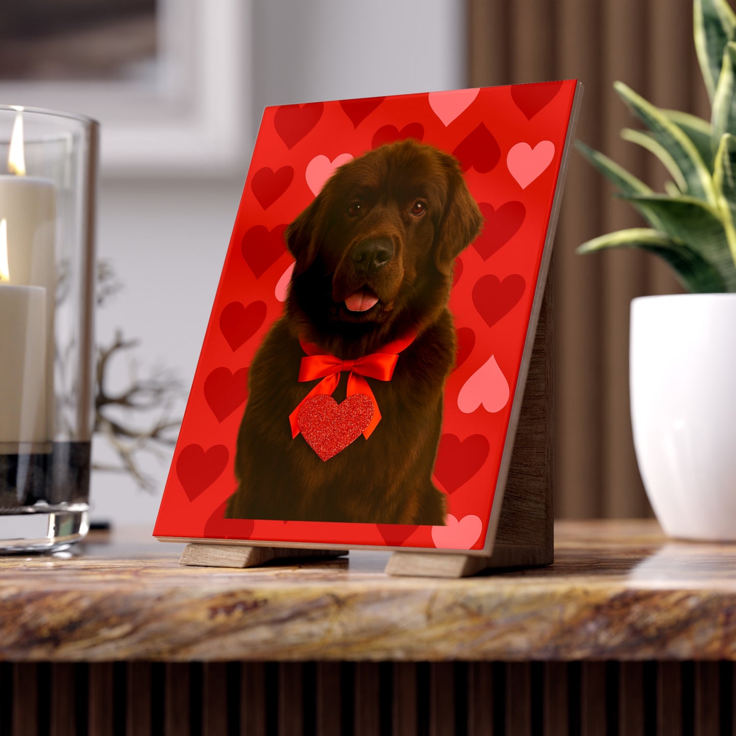 Cupid's Companion Newfie Ceramic Photo Tile