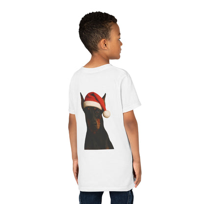 Santa Paws Doberman Youth Unisex Short Sleeve Crewneck Tee