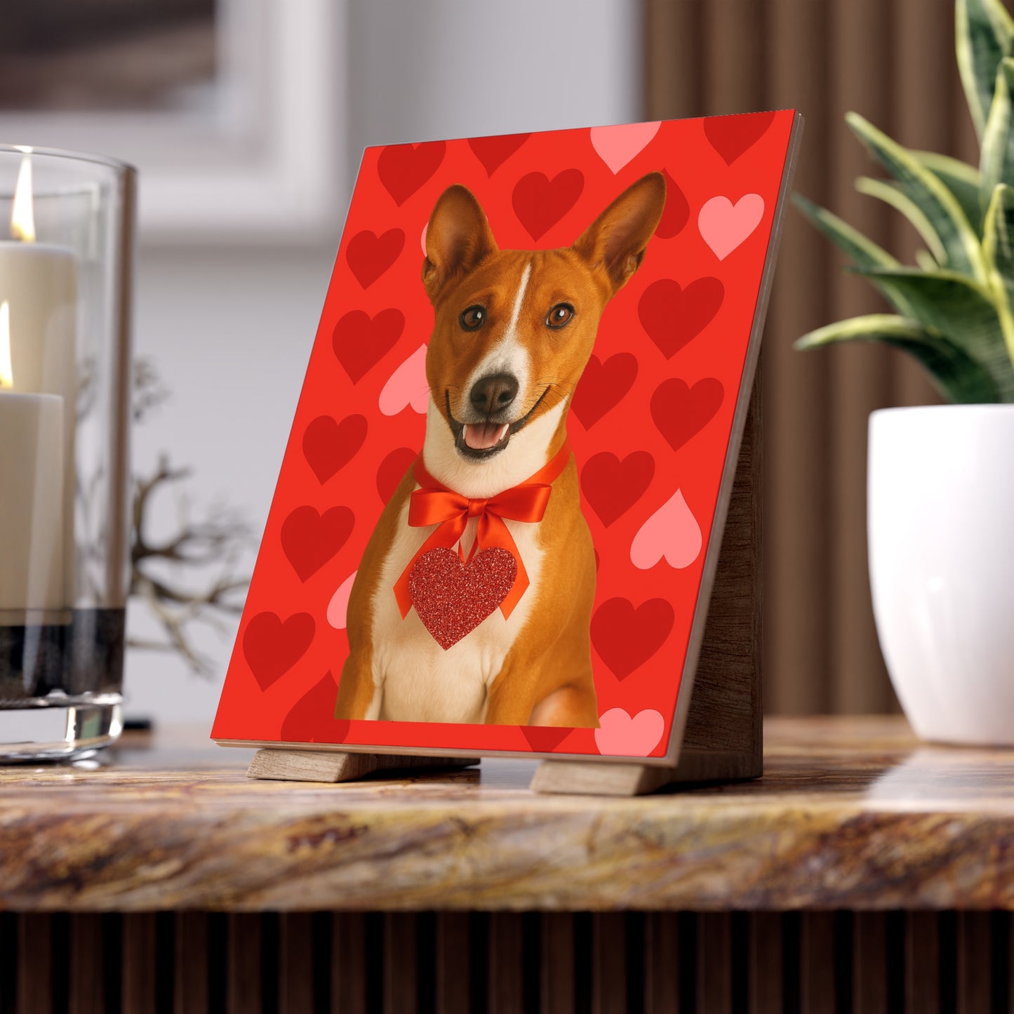 Cupid's Companion Basenji  Ceramic Photo Tile