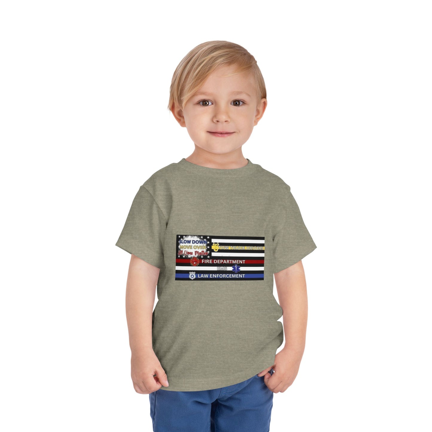 Slow Down Move Over Flag Toddler Unisex Short Sleeve Crewneck Tee