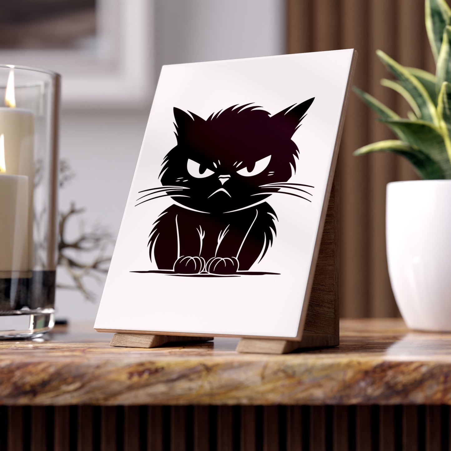 Angry Cat Ceramic Photo Tile