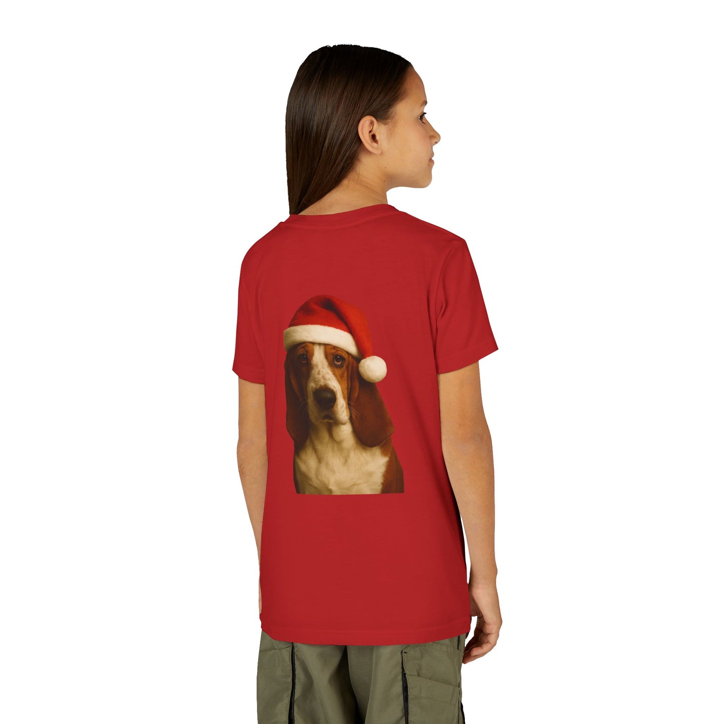 Santa Paws Basset Youth Unisex Short Sleeve Crewneck Tee