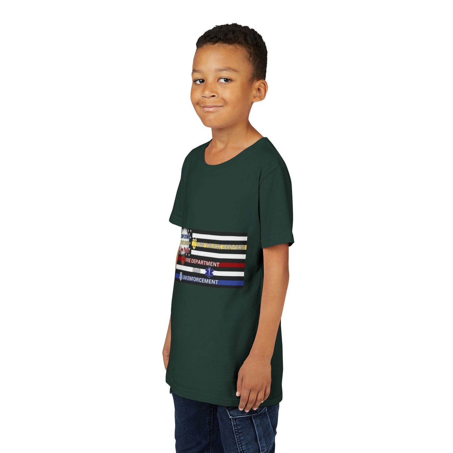 Slow Down Move Over Flag Youth Unisex Short Sleeve Crewneck Tee