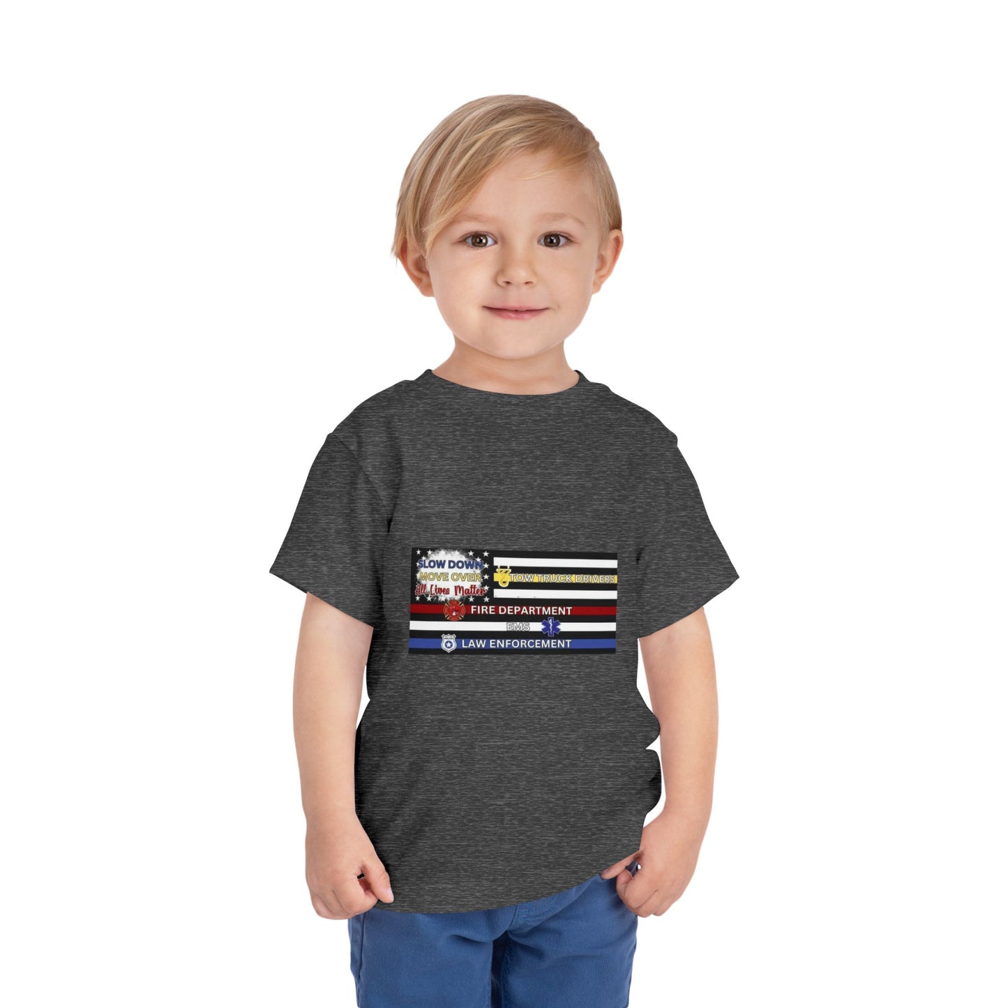 Slow Down Move Over Flag Toddler Unisex Short Sleeve Crewneck Tee