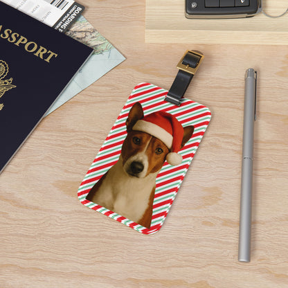 Santa Paws Basenji Leather Strap Luggage Tag