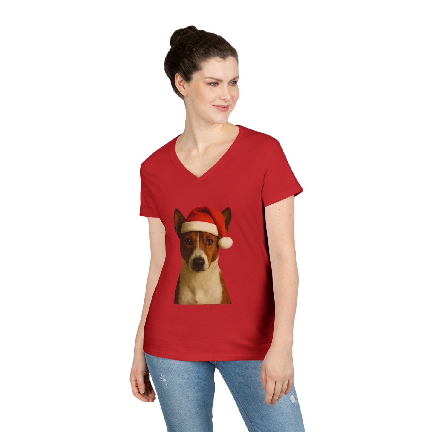 Santa Paws Basenji Women's V-Neck T-Shirt