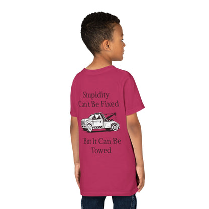 Stupidity Wheel Lift Tow Truck Youth Unisex Short Sleeve Crewneck Tee