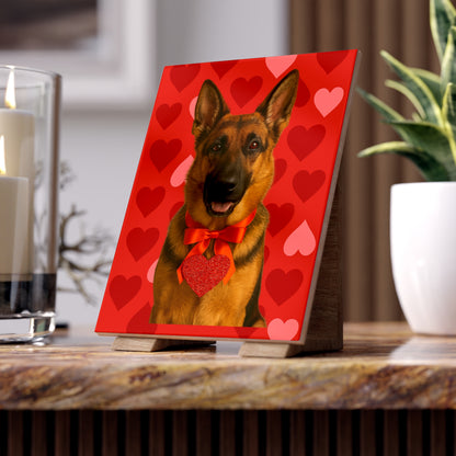 Cupid's Companion German Shepherd Ceramic Photo Tile