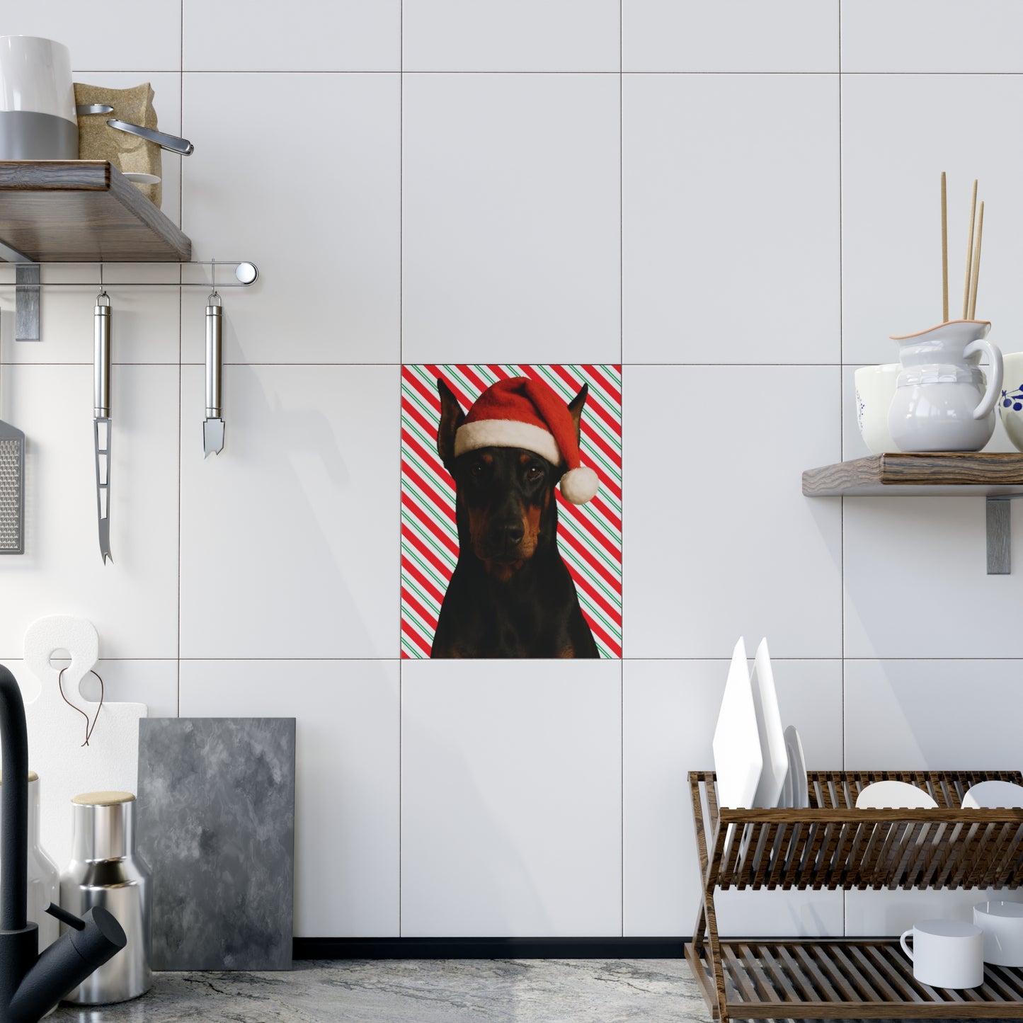 Santa Paws Doberman Ceramic Photo Tile