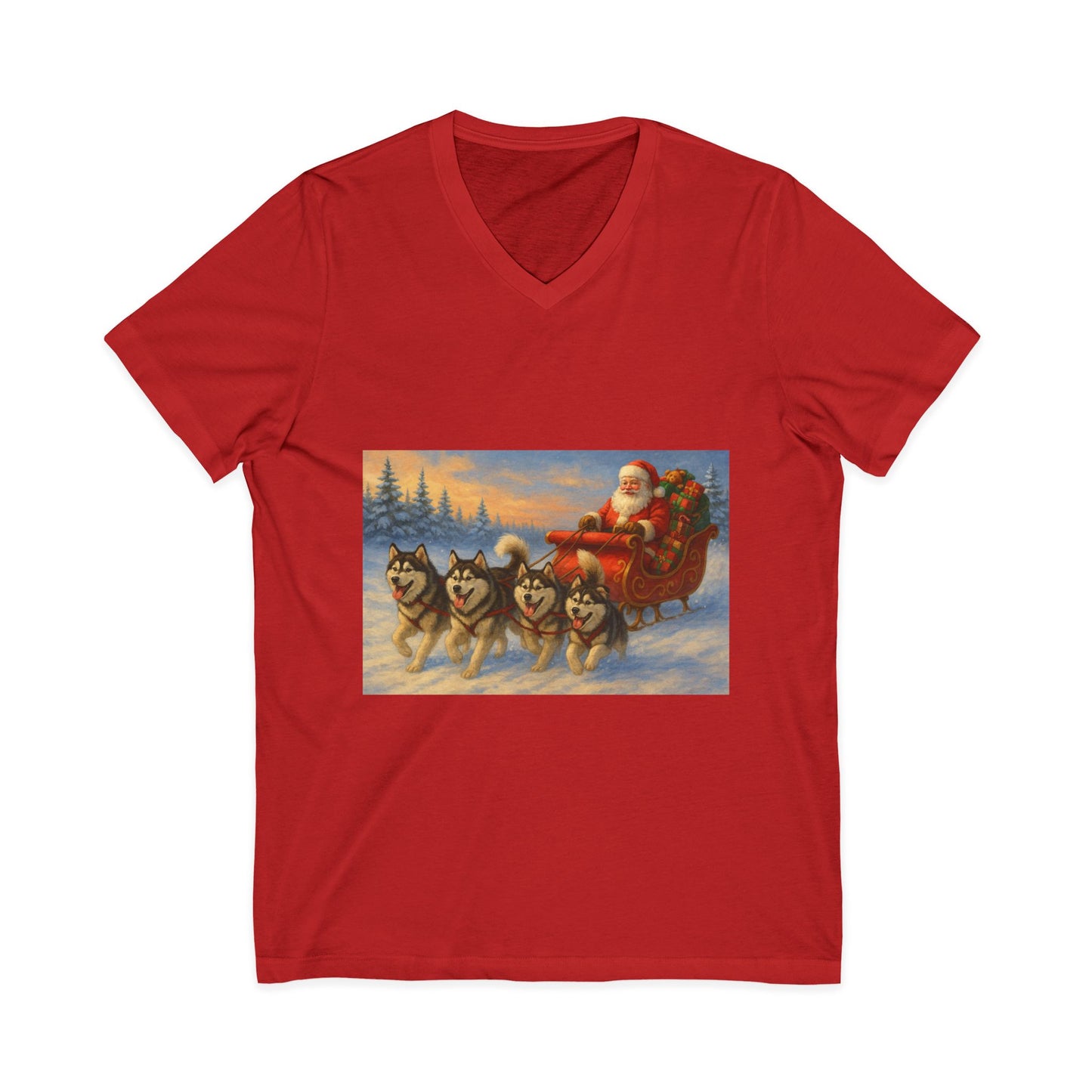 Dashing Through The Snow Unisex Short Sleeve V-Neck Tee
