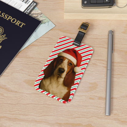 Santa Paws Basset Leather Strap Luggage Tag