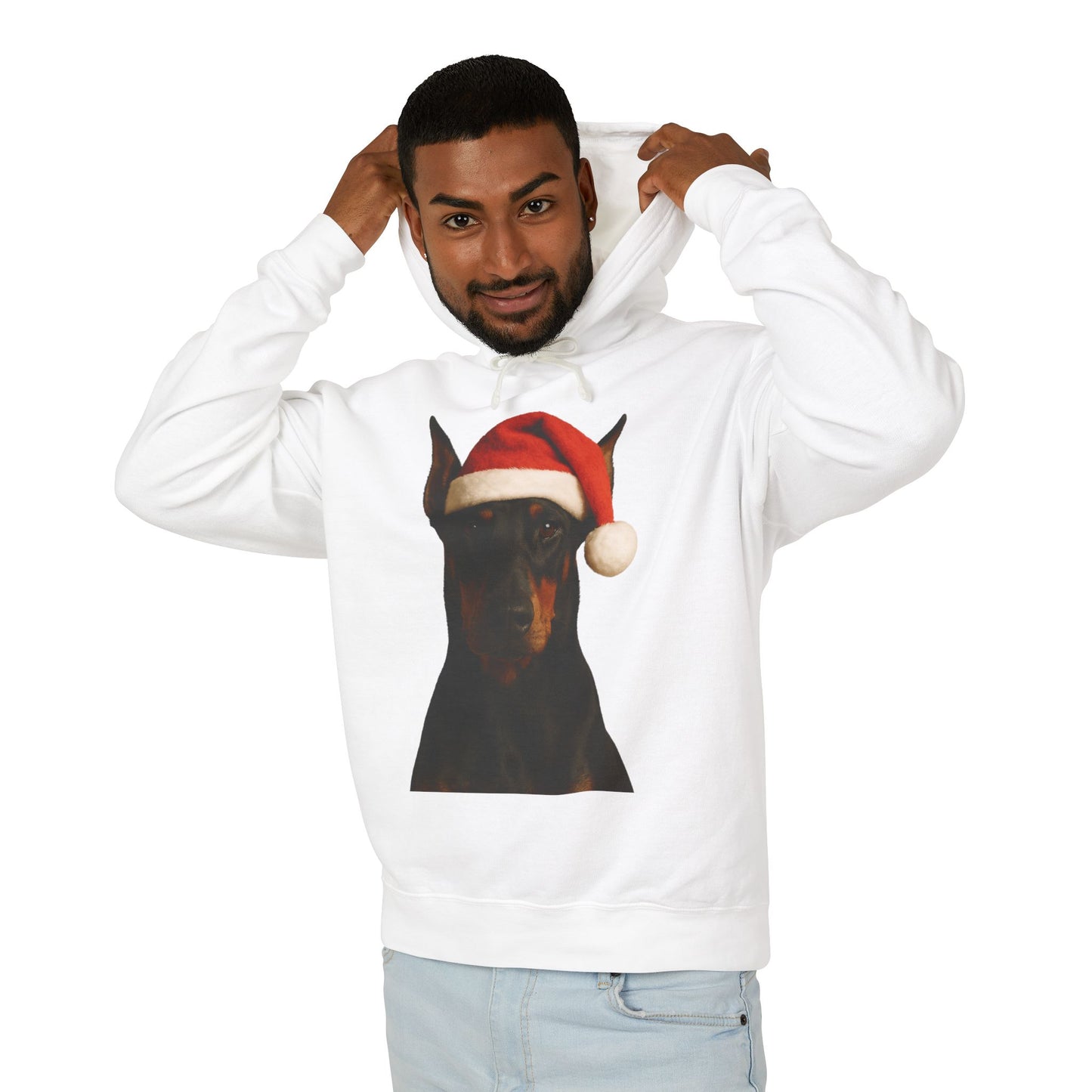 Santa Paws Doberman Unisex Lightweight Hoodie