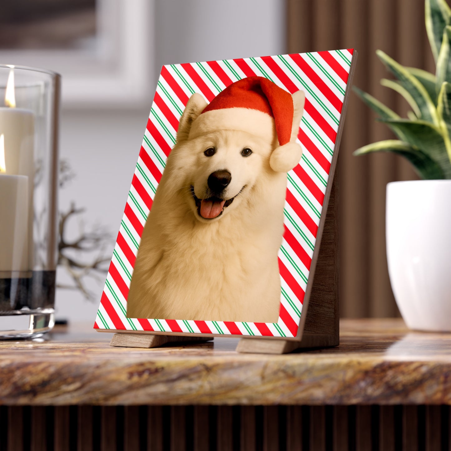 Santa Paws Samoyed Ceramic Photo Tile