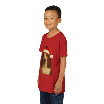 Santa Paws Basset Youth Unisex Short Sleeve Crewneck Tee