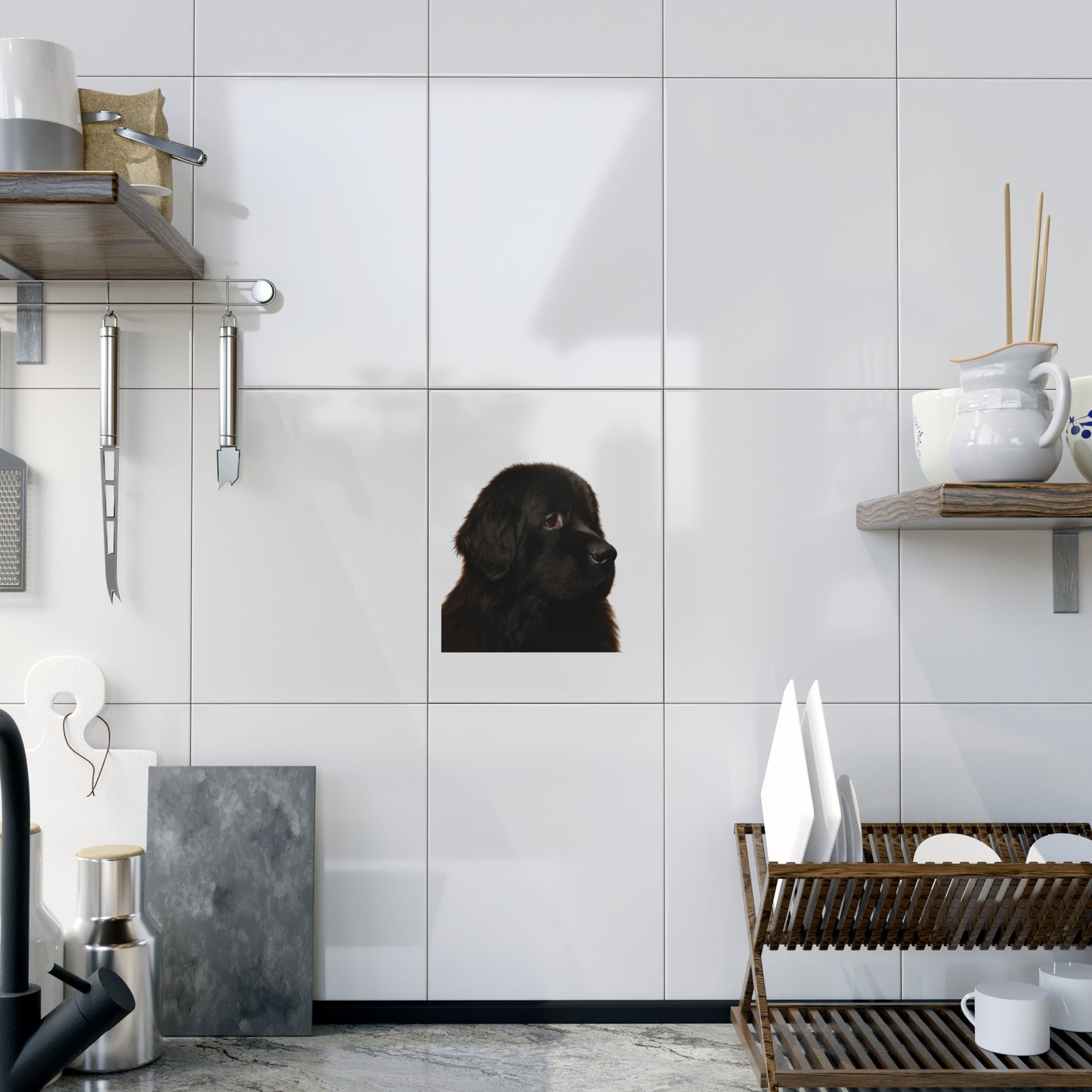 Newfie Head Ceramic Photo Tile