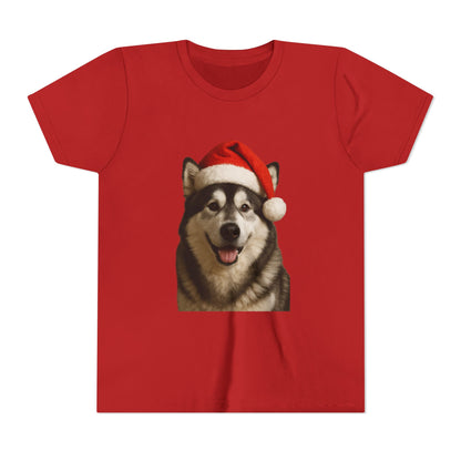 Santa Paws Malamute Youth Unisex Short Sleeve Crewneck Tee
