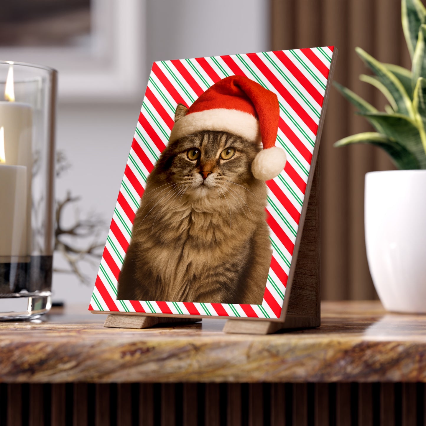 Santa Paws Cat Ceramic Photo Tile
