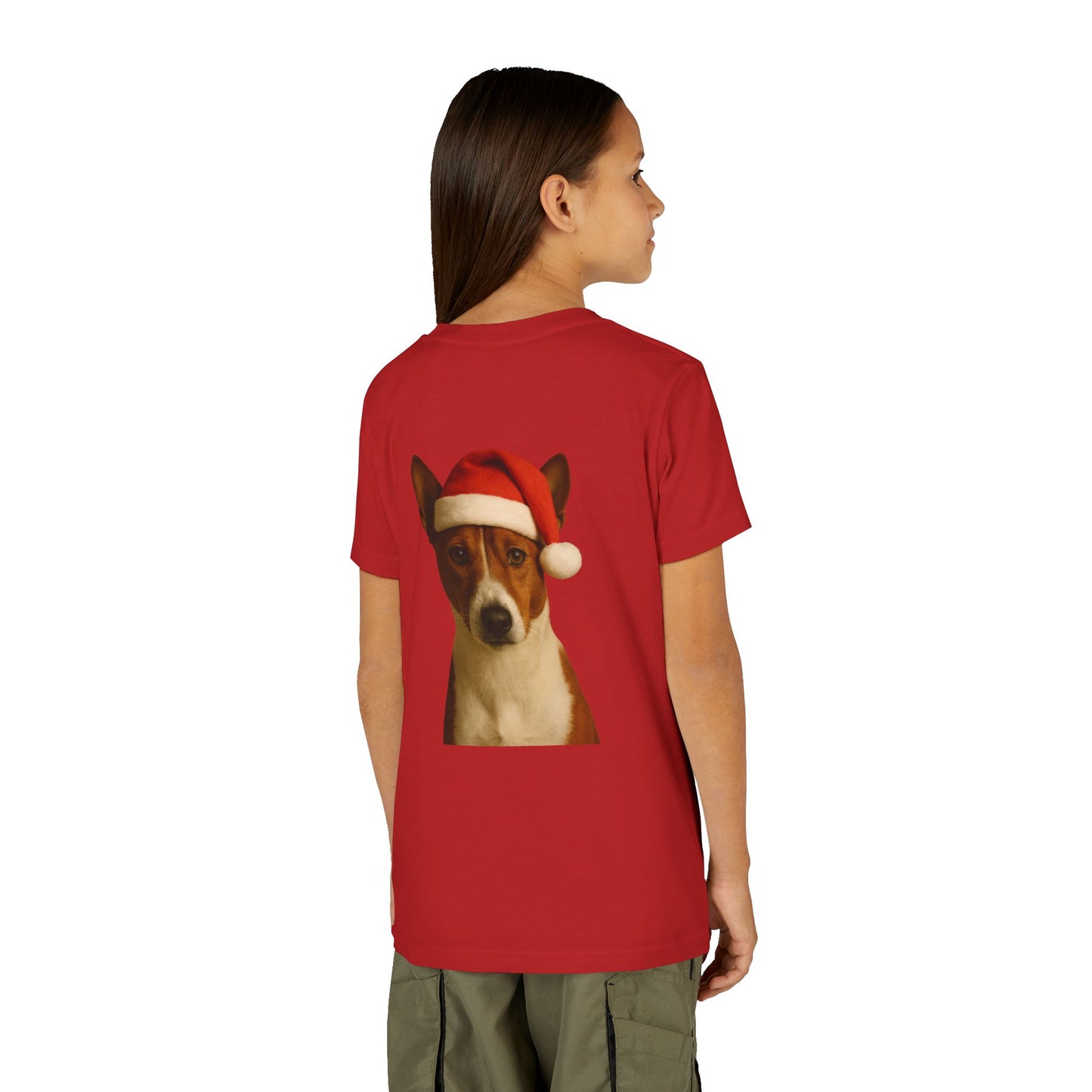 Santa Paws Basenji Youth Unisex Short Sleeve Crewneck Tee