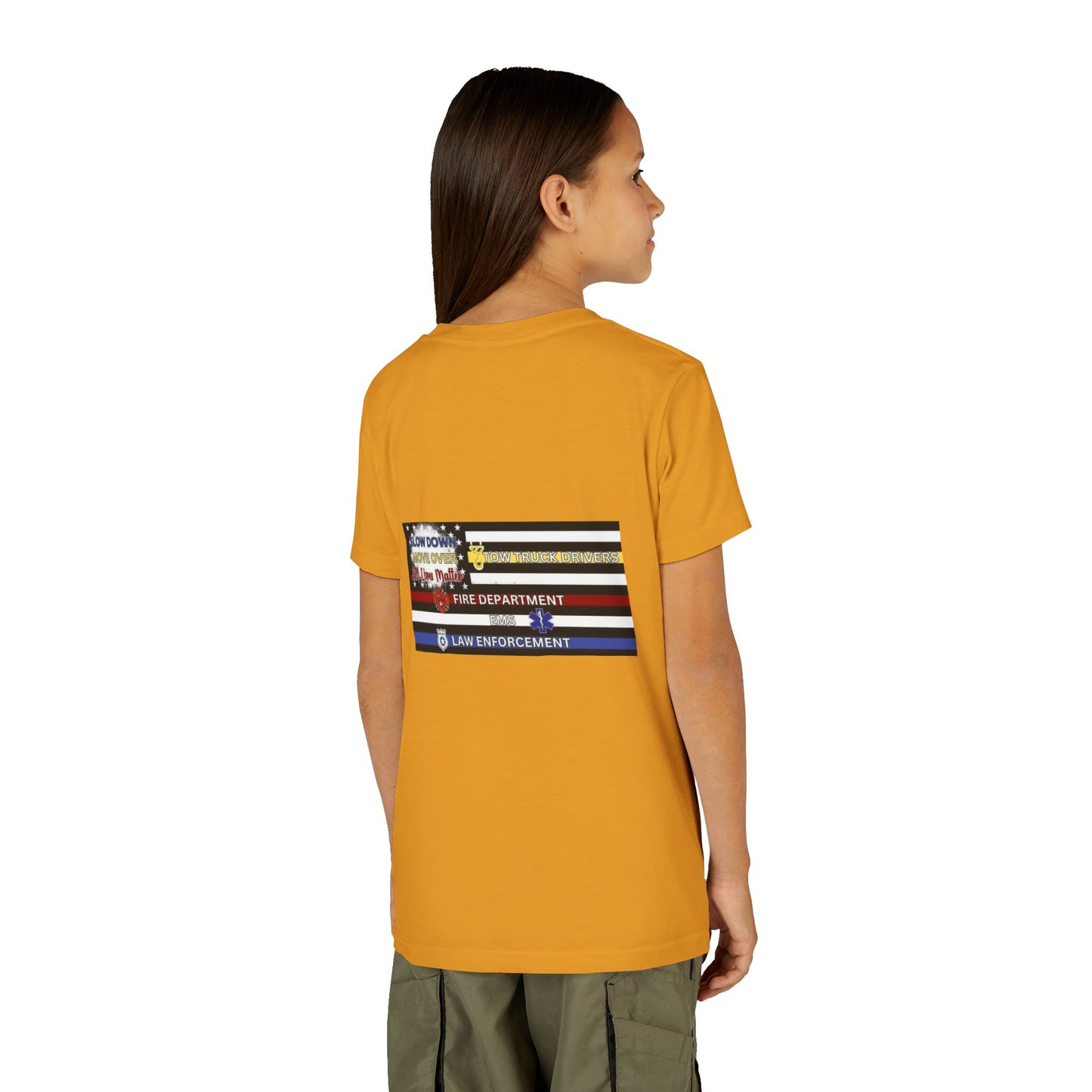 Slow Down Move Over Flag Youth Unisex Short Sleeve Crewneck Tee