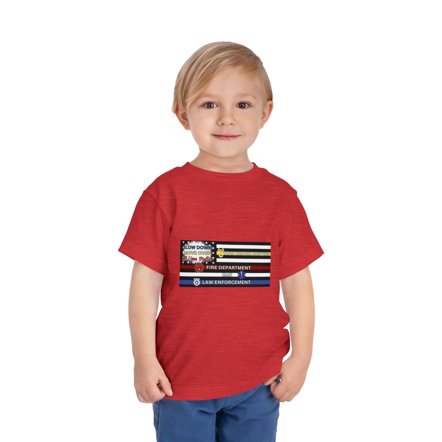 Slow Down Move Over Flag Toddler Unisex Short Sleeve Crewneck Tee