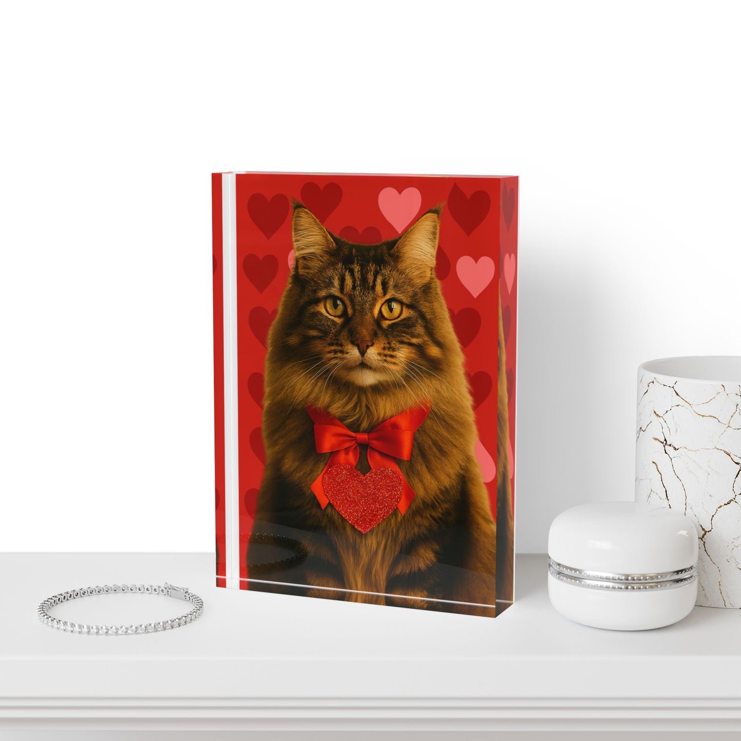 Cupid's Companion Cat Acrylic Photo Block