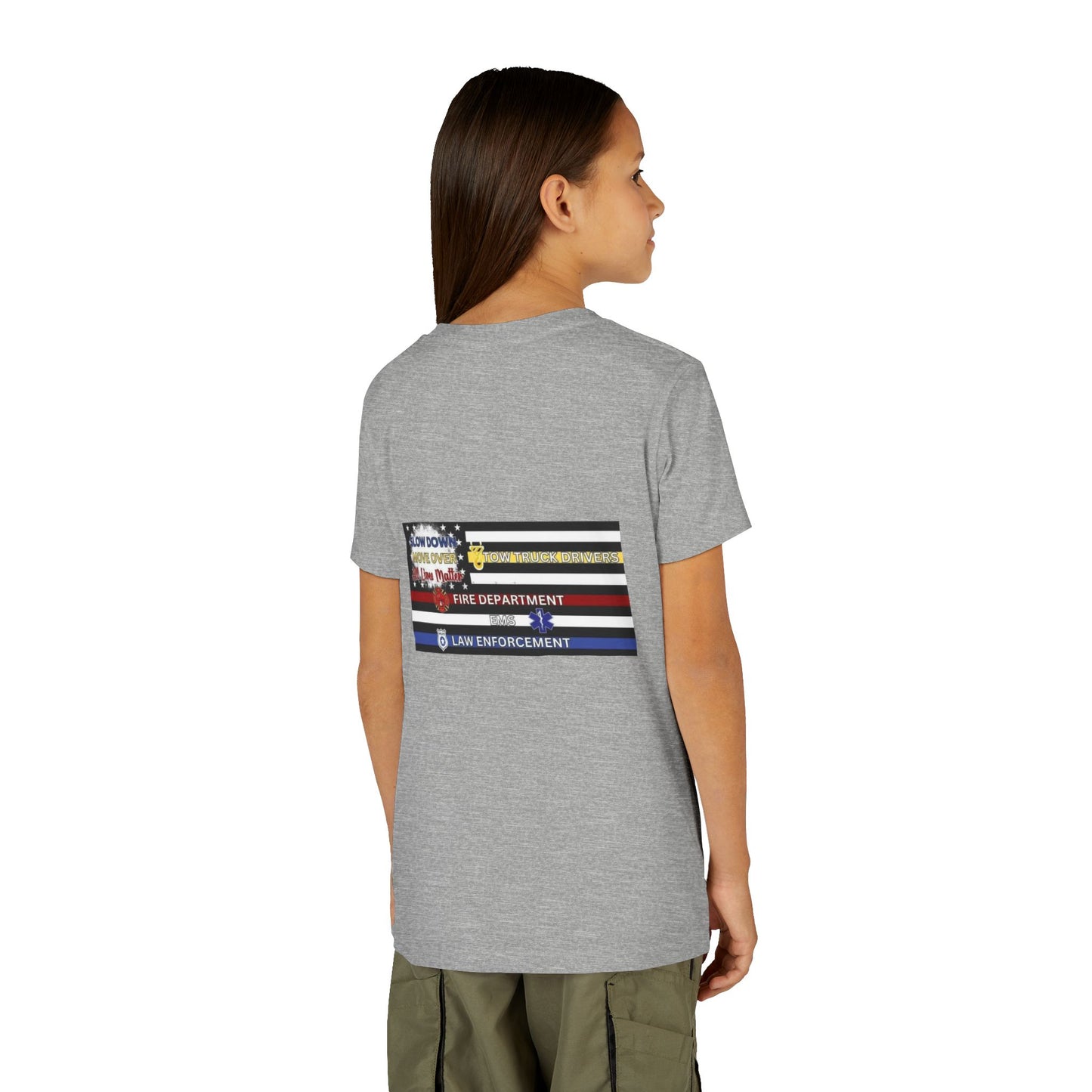 Slow Down Move Over Flag Youth Unisex Short Sleeve Crewneck Tee
