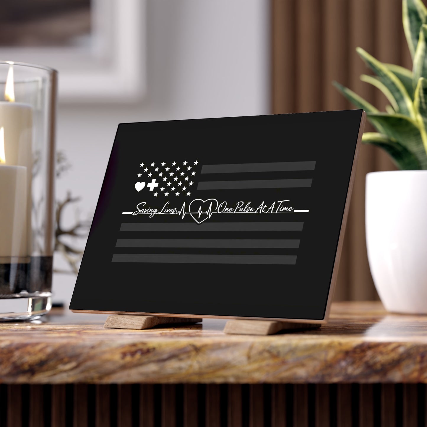 Thin White Line Ceramic Photo Tile
