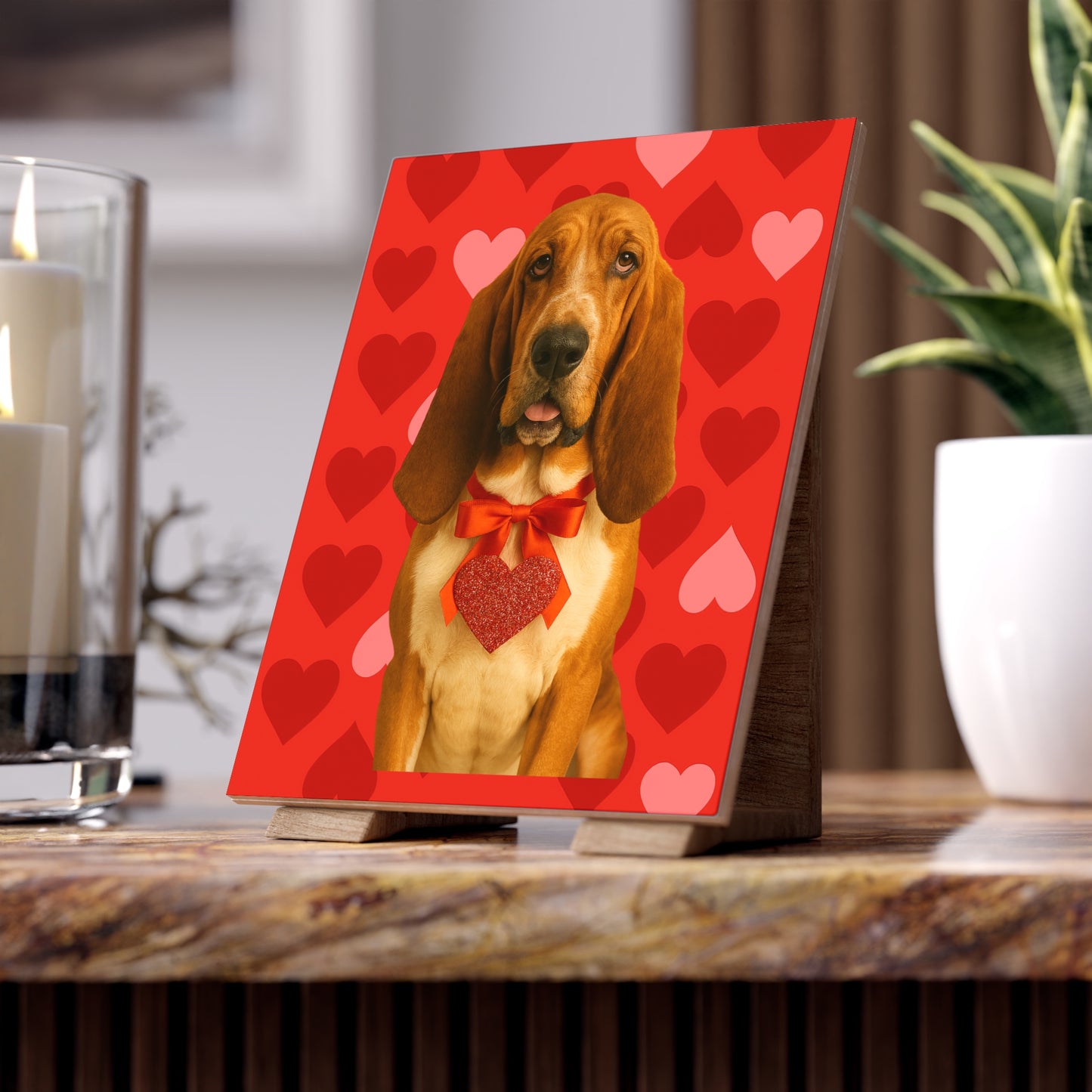 Cupid's Companion Basset Ceramic Photo Tile