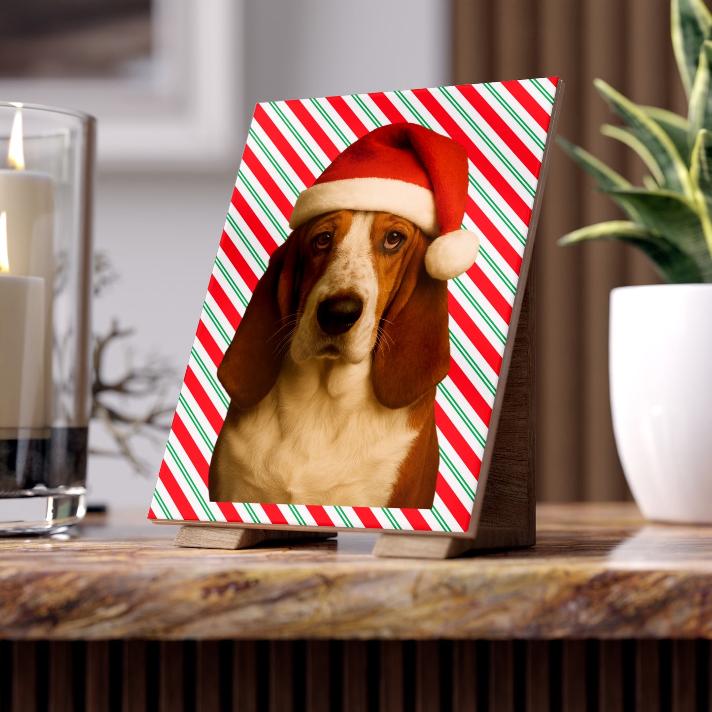 Santa Paws Basset Ceramic Photo Tile