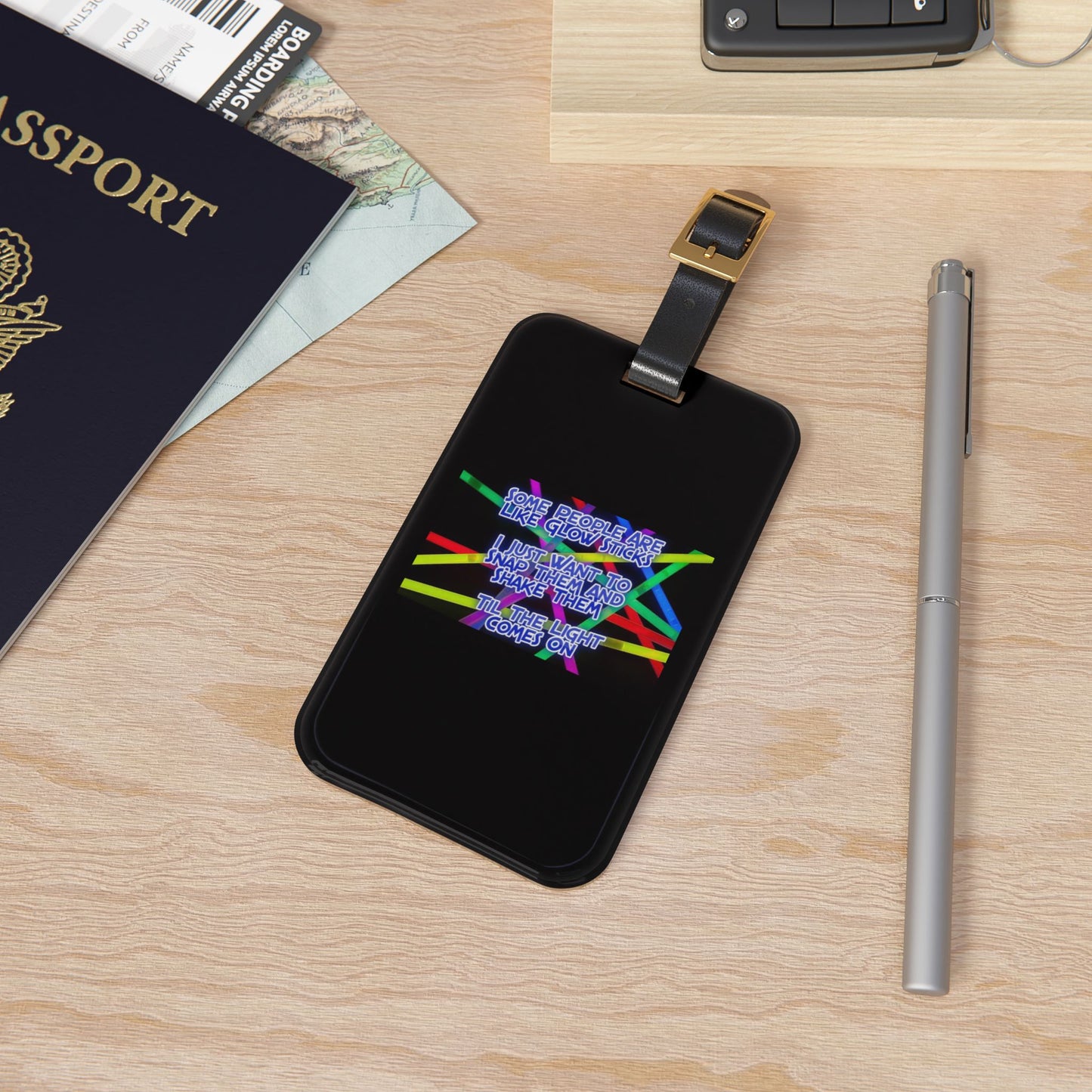Glow Sticks Leather Strap Luggage Tag