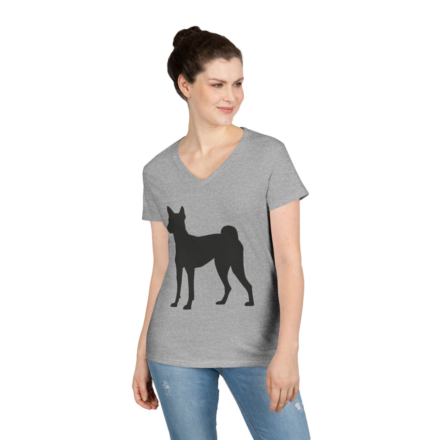 Basenji Silhouette Women's V-Neck T-Shirt