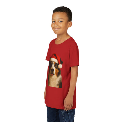 Santa Paws Aussie Youth Unisex Short Sleeve Crewneck Tee
