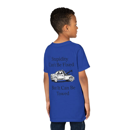 Stupidity Wheel Lift Tow Truck Youth Unisex Short Sleeve Crewneck Tee