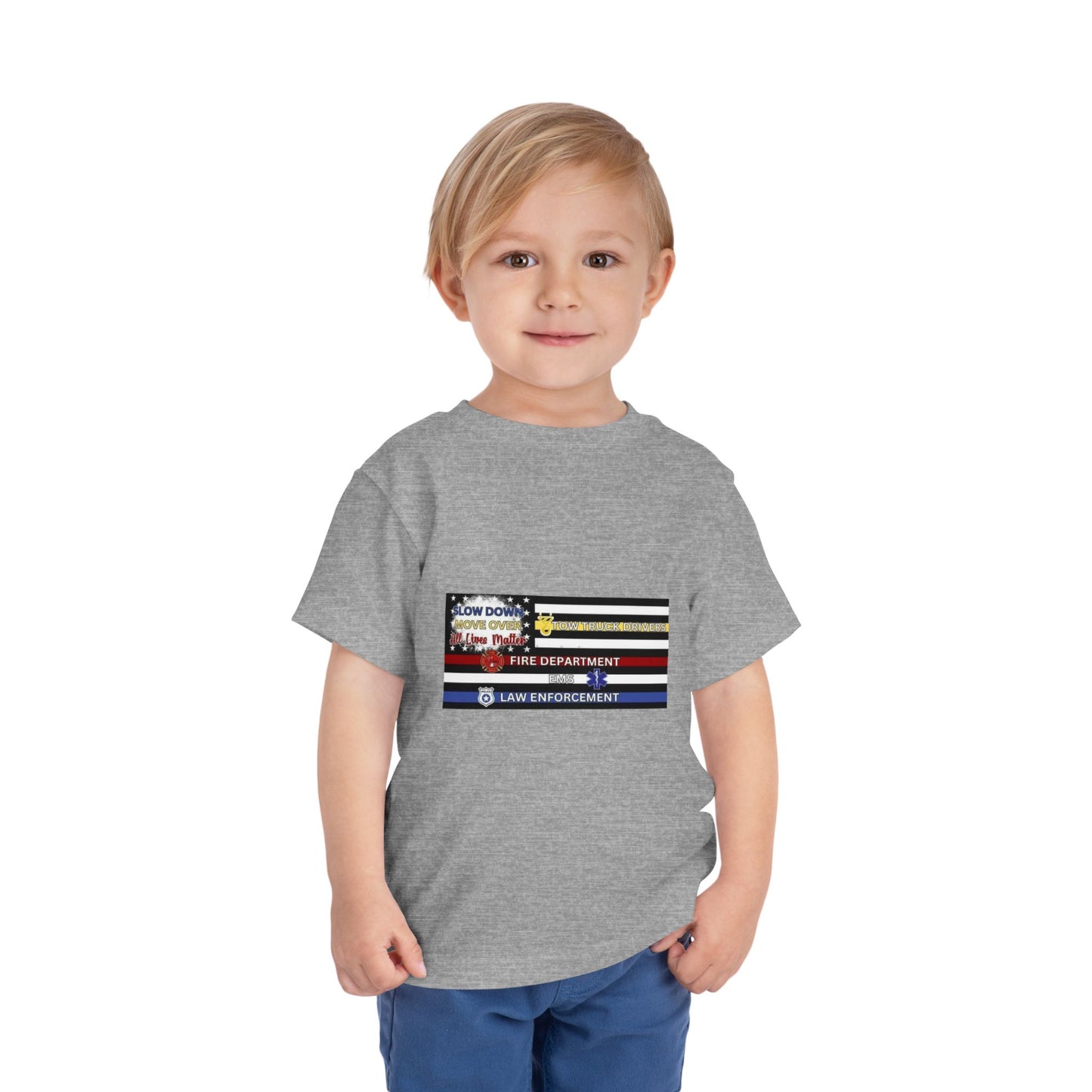 Slow Down Move Over Flag Toddler Unisex Short Sleeve Crewneck Tee