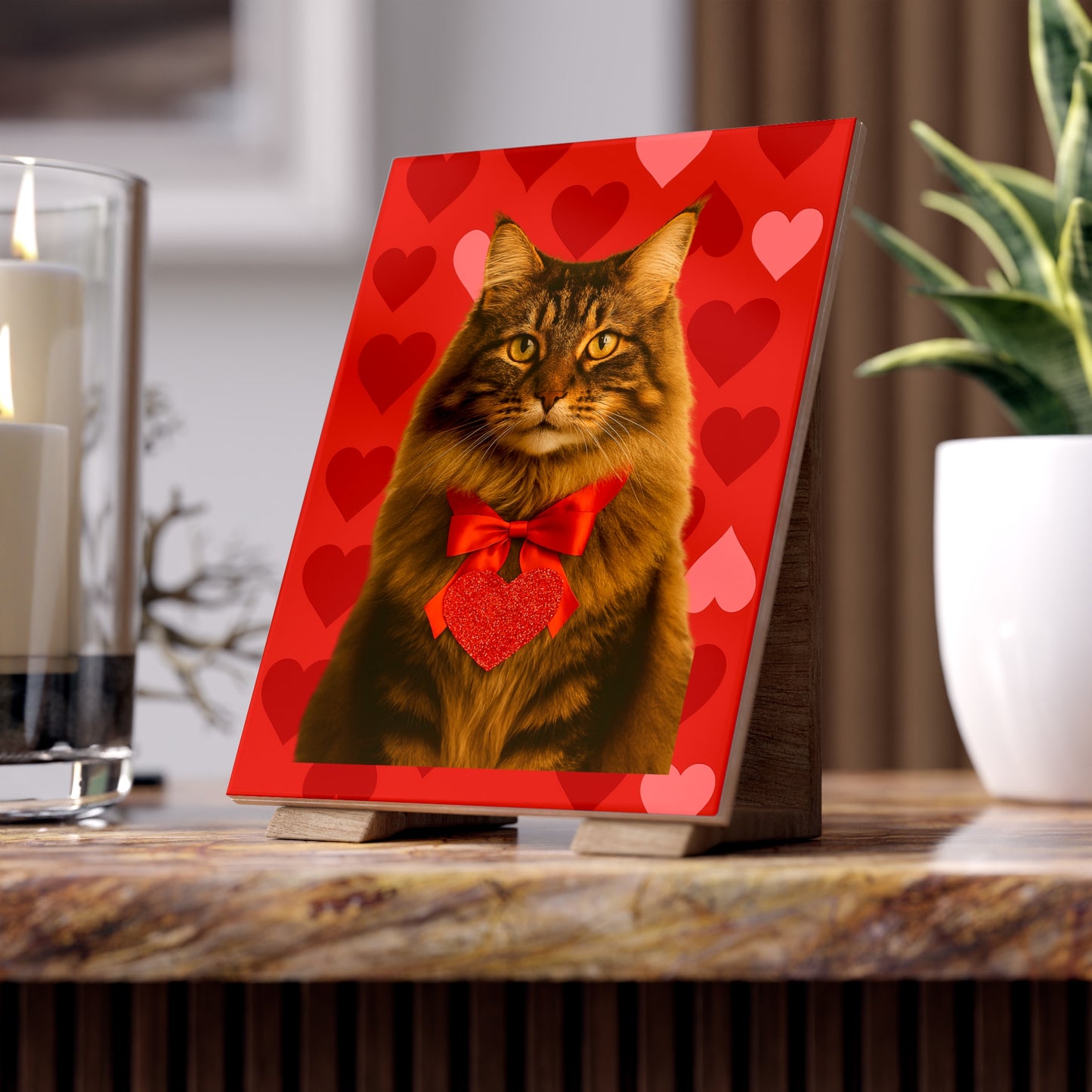 Cupid's Companion Cat Ceramic Photo Tile