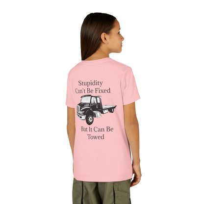 Stupidity Flatbed Tow Truck Youth Unisex Short Sleeve Crewneck Tee